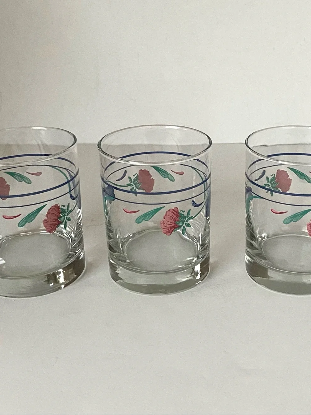 Lenox Poppies on Blue Tumbler Glasses in Blue, Green, Pink - Set of 3